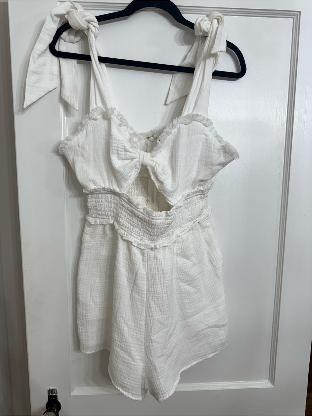 Vici white shoulder tie cut out Romper